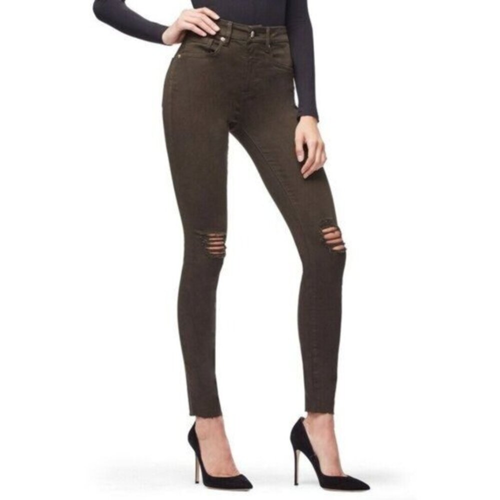 GOOD AMERICAN Green Jeans Good Legs Stretch Ripped Denim High Rise SZ 27 NWT